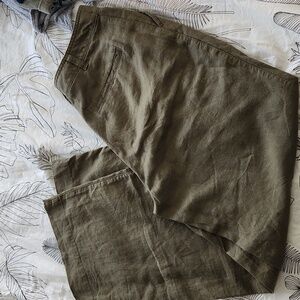 Olive green linen pleated slacks